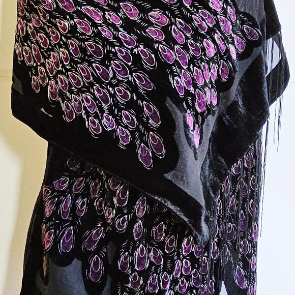 Peacock design black/purple shawl - Picture 1 of 11